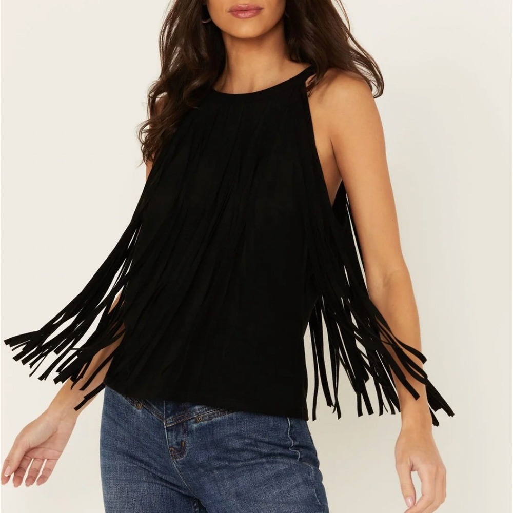 Idyllwind Miranda Lambert Black Fringe Faux Suede Halter Top Western Festival L
